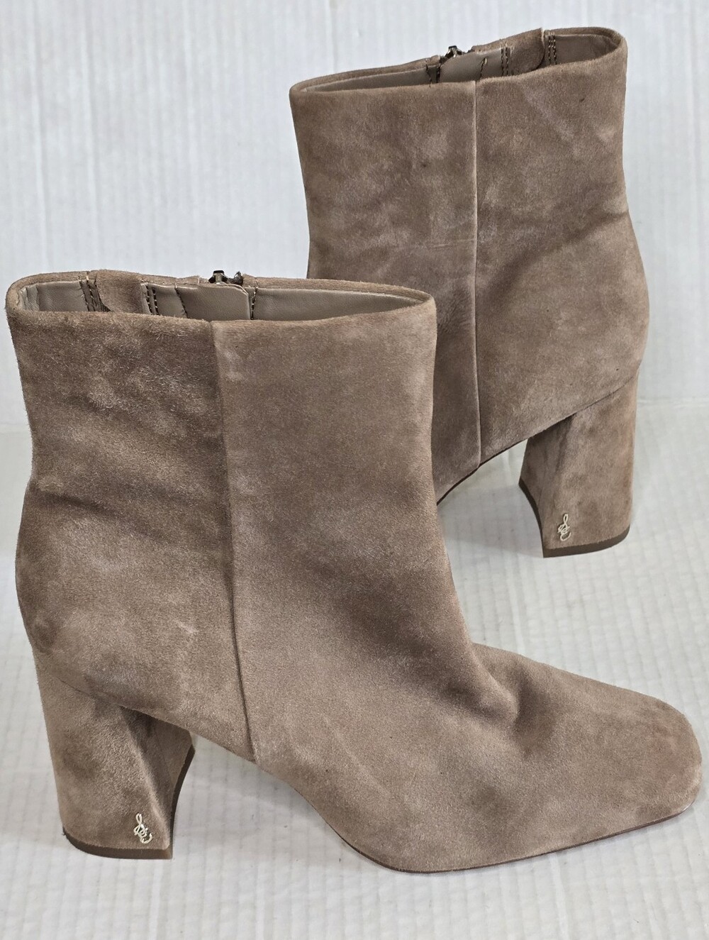 Sam Edelman Codie Ankle Boots Women 9.5M Taupe Suede Square Toe Block Heel Style